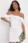Lulus Fanciful Feat White Taffeta Off-the-shoulder Bodycon Mini Dress In White