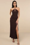 Lulus Fania Dark Brown Textured Knit Maxi Skirt In Brown