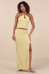 Lulus Fania Lime Textured Knit Maxi Skirt In Green