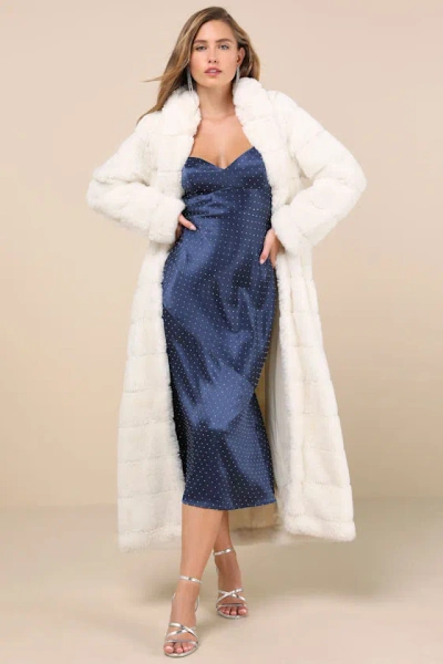 Lulus Fantastically Cozy White Quilted Faux Fur Long Coat