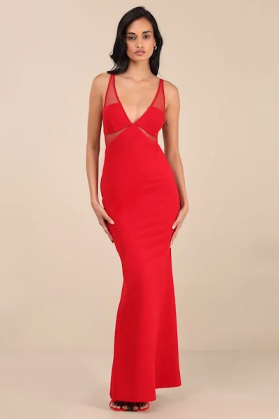 Lulus Fantine Red Mesh Sleeveless Mermaid Maxi Dress