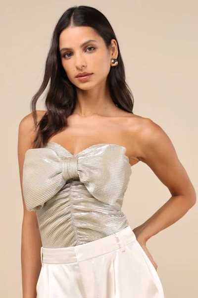 Lulus Fashionista Flair Shiny Champagne Bow Strapless Top