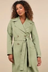 Lulus Fave Forecast Olive Green Twill Trench Coat In Olive Green