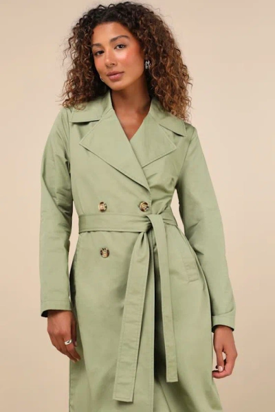 Lulus Fave Forecast Olive Green Twill Trench Coat