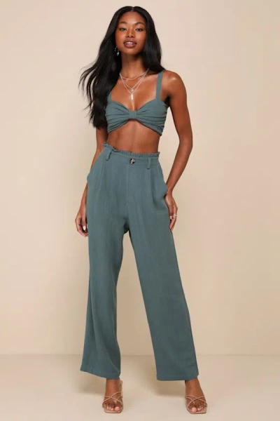 Lulus Favorite Vacation Teal Green Linen Two-piece Trouser Jumpsuit