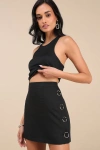 Lulus Fedra Black Ring High-rise Mini Skirt In Black