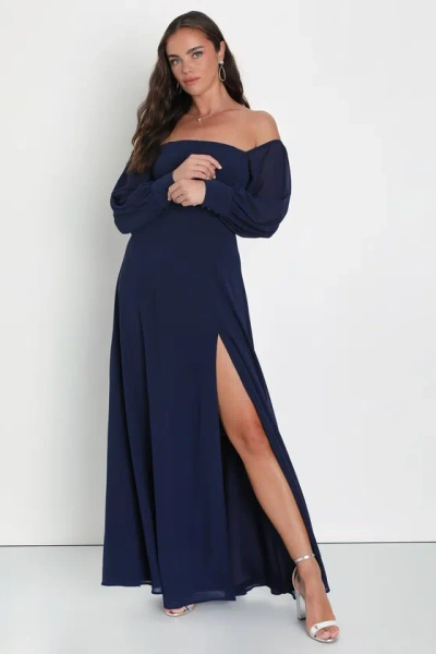 Lulus Feel The Romance Navy Blue Off-the-shoulder Maxi Dress