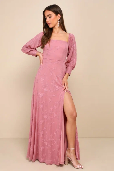 Lulus Feel The Romance Rose Embroidered Off-the-shoulder Maxi Dress In Pink