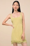 Lulus Feel The Sunshine Chartreuse Linen Tassel Mini Dress