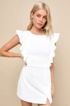 Lulus Feel Your Love White Ruffled Scoop Neck Skort Romper In White