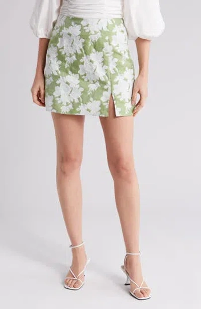 Lulus Feelin' Flirty Floral Miniskirt In Light Green/ivory