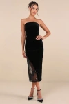 Lulus Feeling So Luxe Black Velvet Mesh Sequin Strapless Midi Dress In Black