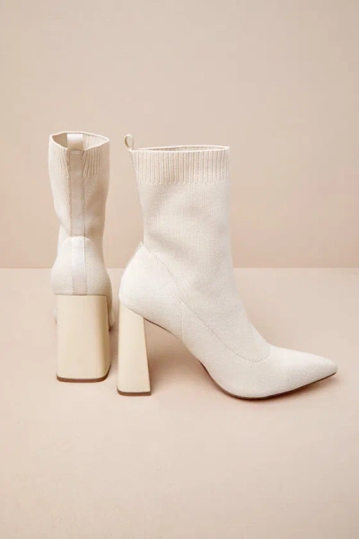 Lulus Feliciaa Almond Ribbed Knit Pointed-toe Sock Boots In Beige