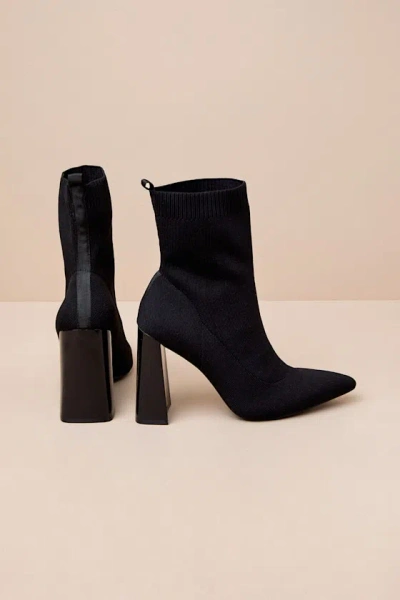 Lulus Feliciaa Black Ribbed Knit Pointed-toe Sock Boots