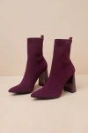 Lulus Feliciaa Wine Ribbed Knit Pointed-toe Sock Boots In Purple