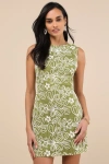 Lulus Fenicia Green Abstract Floral Embroidered Mini Dress In Green