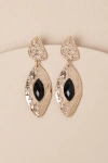 Lulus Feray Gold And Black Hammered Drop Earrings In Gold And Black