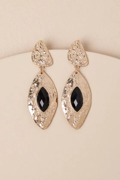 Lulus Feray Gold And Black Hammered Drop Earrings