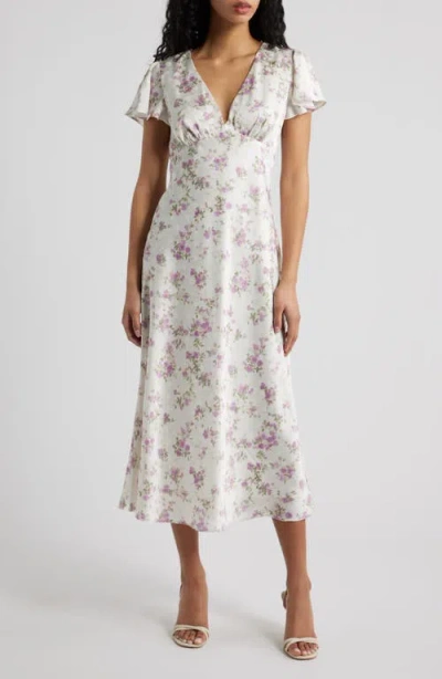 Lulus Fernanda Floral Flutter Sleeve Maxi Dress In Gray