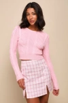 Lulus Fetching Cutie Pink Plaid High Rise Notched Mini Skirt In Pink