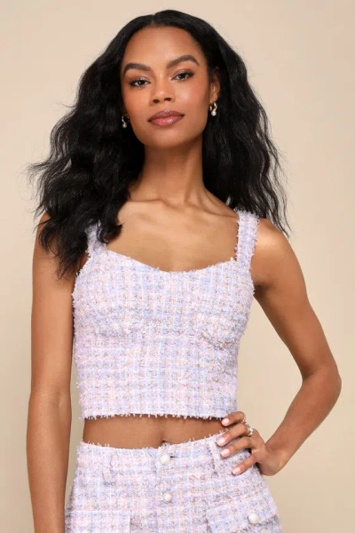 Lulus Fetching Flirt Lilac And Pink Tweed Textured Bustier Top