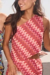 Lulus Fiala Pink Multi Crochet Chevron One-shoulder Top In Pink