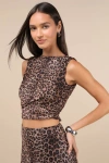 Lulus Fierce Charm Brown Leopard Print Mesh Tie-back Crop Top In Brown