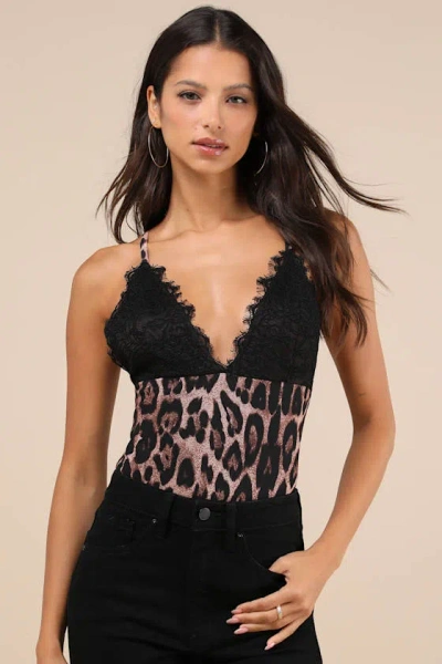 Lulus Fierce Expert Tan Leopard Print Mesh Lace Bodysuit