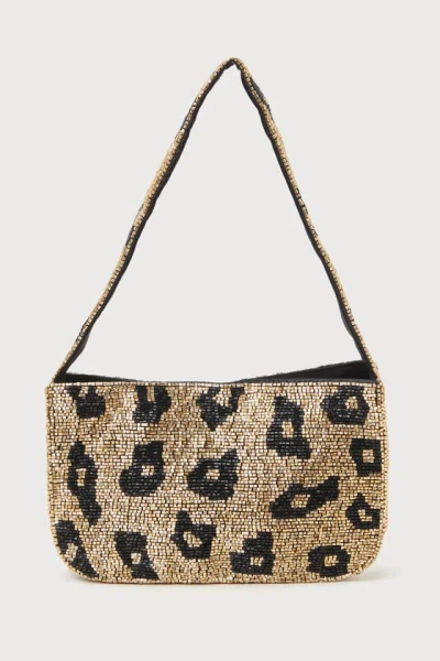 Lulus Fierce Occasion Gold Leopard Print Beaded Handbag