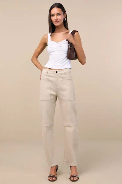 Lulus Filomena Beige Twill Barrel Pants
