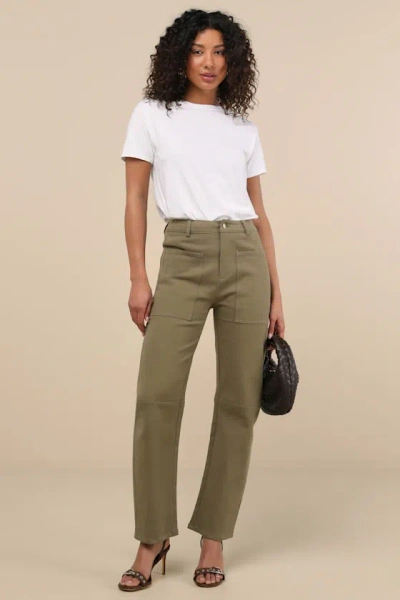 Lulus Filomena Olive Green Twill Barrel Pants