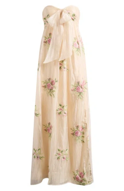 Lulus Fiona Floral Embroidery Strapless Dress