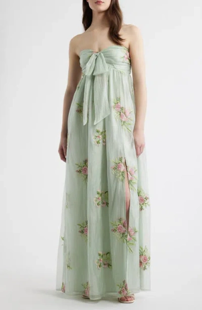 Lulus Fiona Floral Embroidery Strapless Dress In Neutral