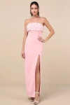 Lulus Fiore Light Pink 3d Rosette Strapless Maxi Dress In Light Pink