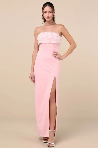 Lulus Fiore Light Pink 3d Rosette Strapless Maxi Dress