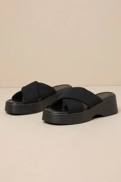 Lulus Fitz Black Mesh Platform Slide Sandals