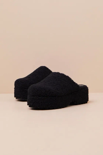 Lulus Flannerie Black Faux Fur Platform Mules