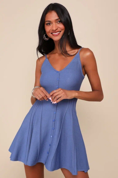 Lulus Flattering Disposition Blue Button-front Ribbed Mini Dress