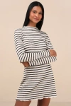 Lulus Flattering Forecast Striped Textured Long Sleeve Mini Dress