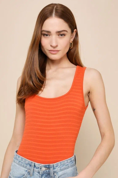 Lulus Flattering Moment Orange Textured Knit Bodysuit