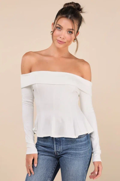 Lulus Flattering Pick Ivory Off-the-shoulder Long Sleeve Top