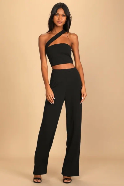 Lulus Flaunt It Like That Black One-shoulder Two-piece Jumpsuit