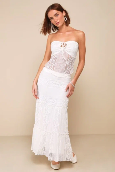 Lulus Flawless Breeze Ivory Lace Tiered Strapless Two-piece Midi Dress