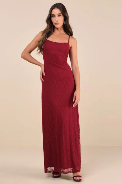 Lulus Flawless Choice Burgundy Lace Sleeveless Maxi Dress