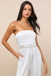 Lulus Flawless Comfort Bone Ruched Strapless Jogger Jumpsuit
