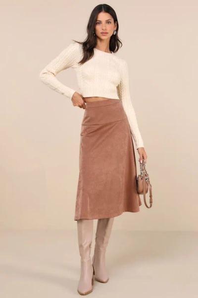 Lulus Flawless Composure Brown Suede High-waisted Midi Skirt