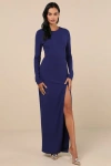 Lulus Flawless Esteem Royal Blue Long Sleeve Cutout Column Maxi Dress In Royal Blue