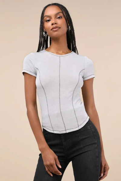 Lulus Flawless Fit Heathered Light Grey Seamed Short Sleeve Top