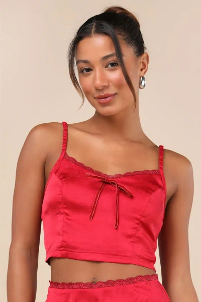 Lulus Flawless Impression Red Satin Cami Crop Top