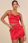 Lulus Flawless Impression Red Satin Lace Mini Skirt In Red